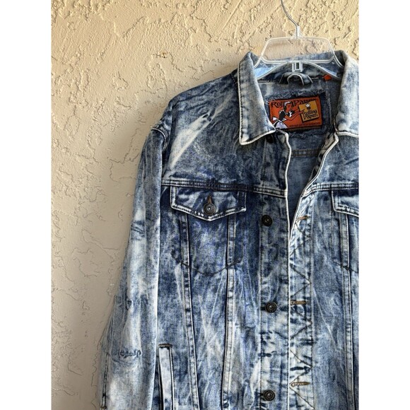 Rolling Paper Vintage Large Distressed Acid Wash Denim Women’s Jean Jacket Boho - Picture 4 of 13